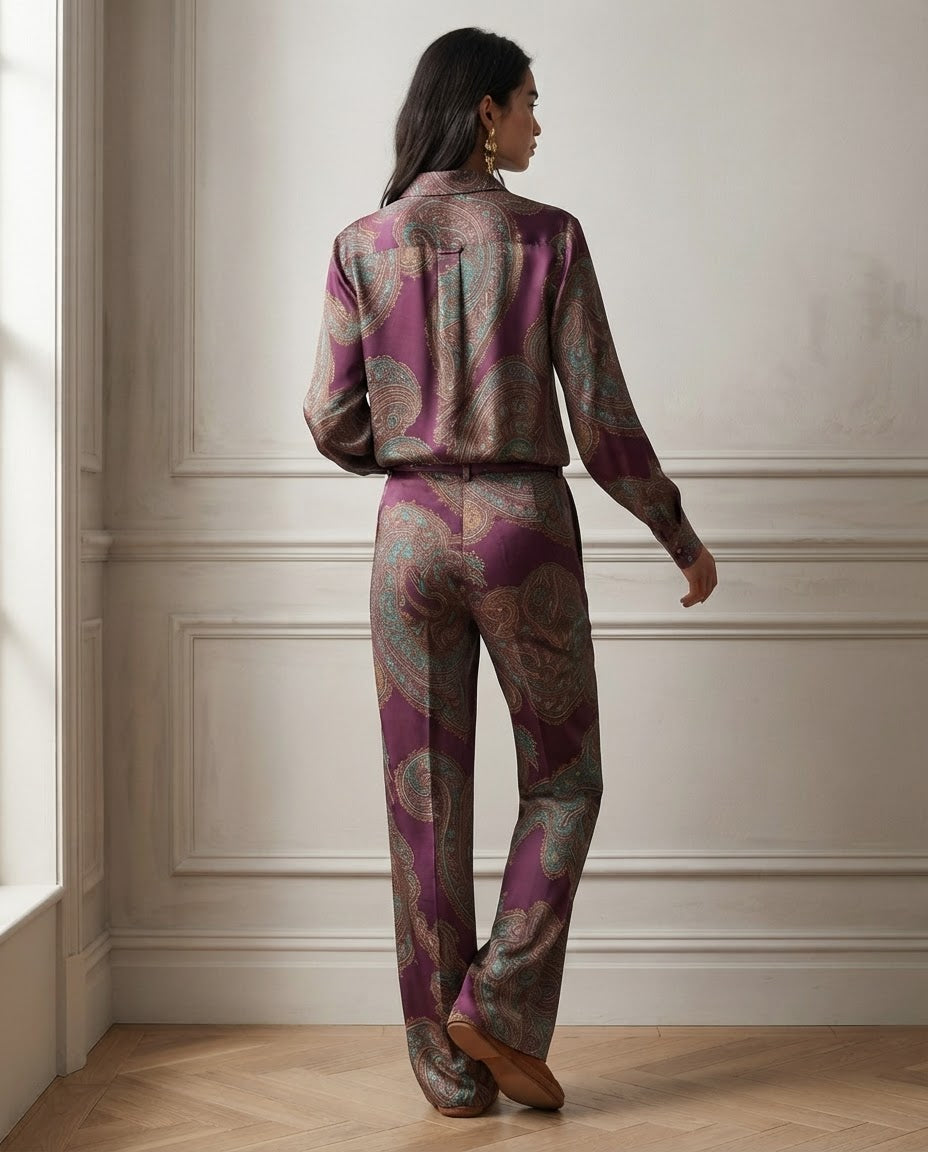 Conjunto Vittoria — Camisa y Pantalón Paisley de Satén