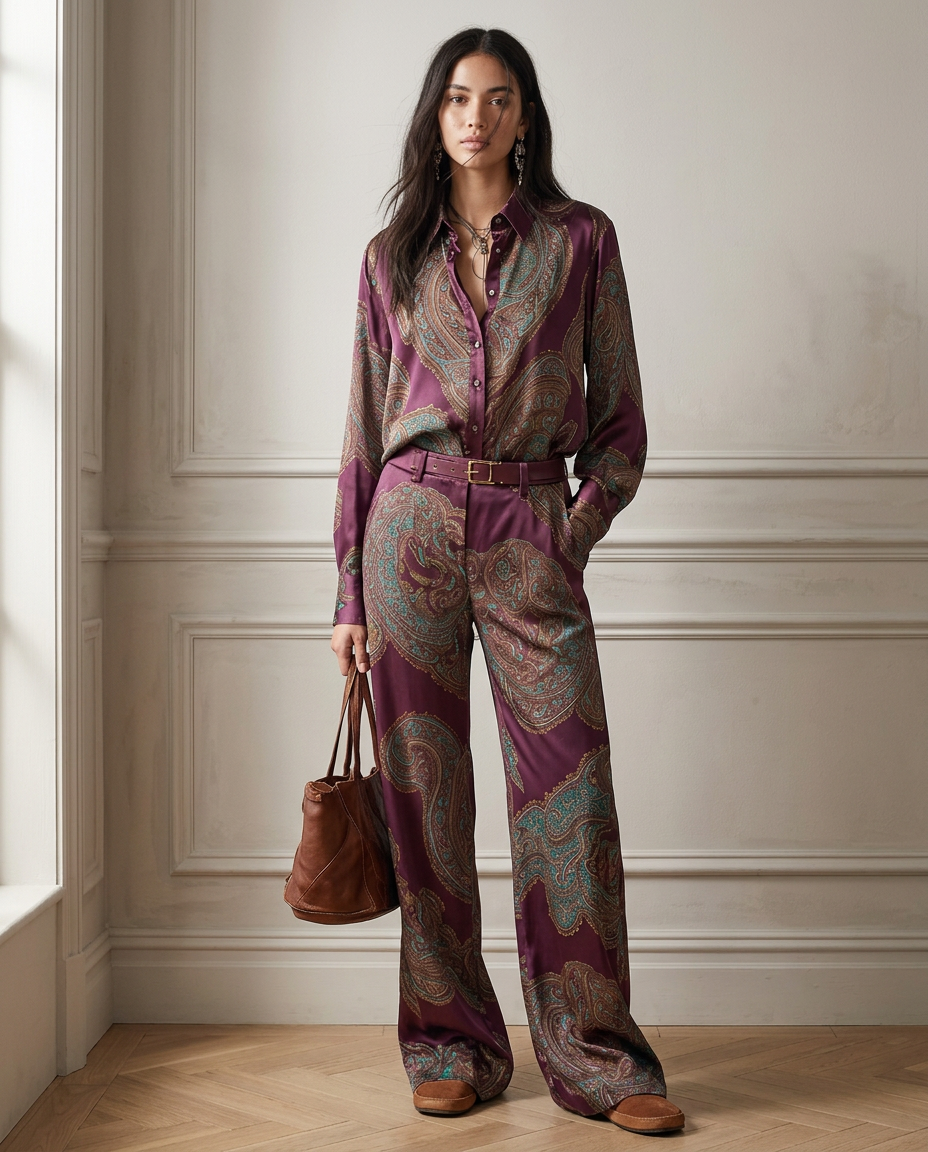 Conjunto Vittoria — Camisa y Pantalón Paisley de Satén