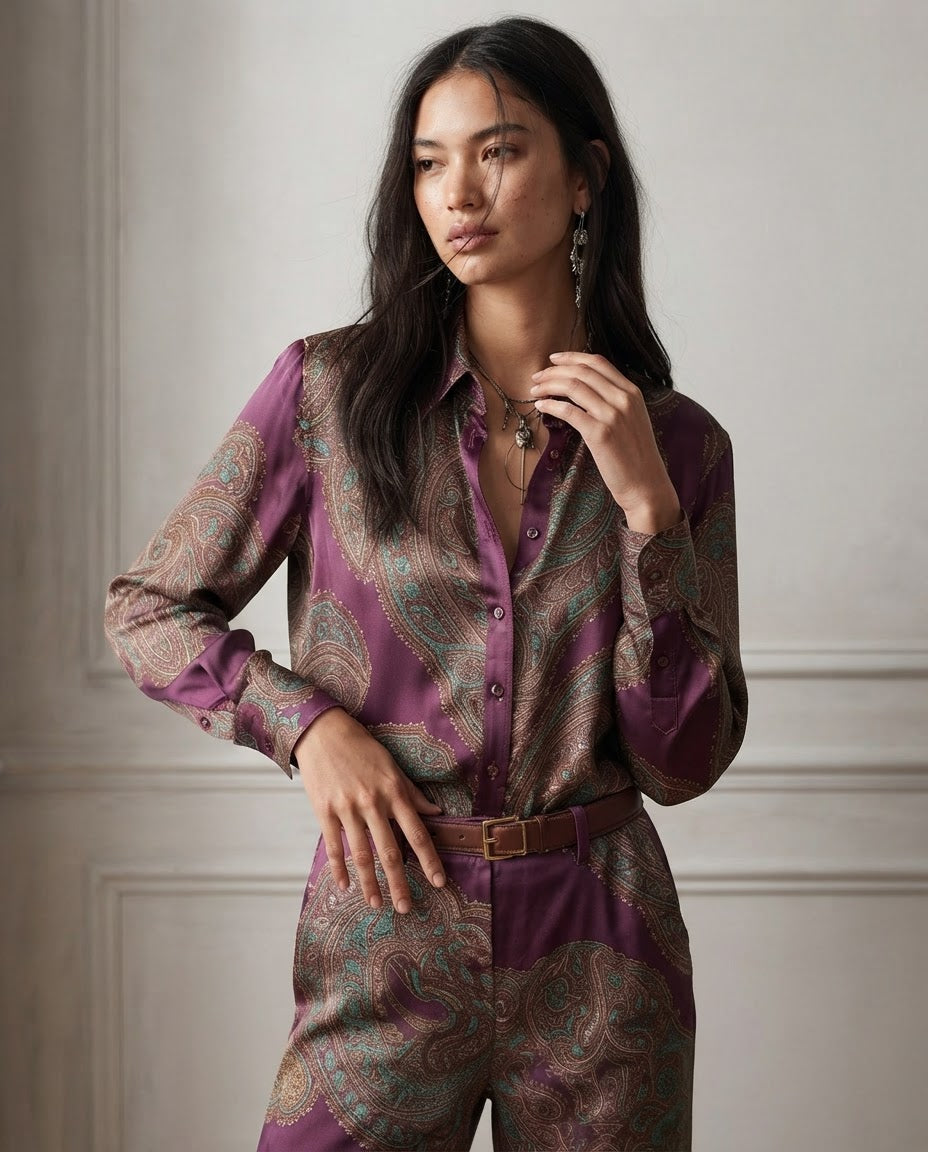 Conjunto Vittoria — Camisa y Pantalón Paisley de Satén