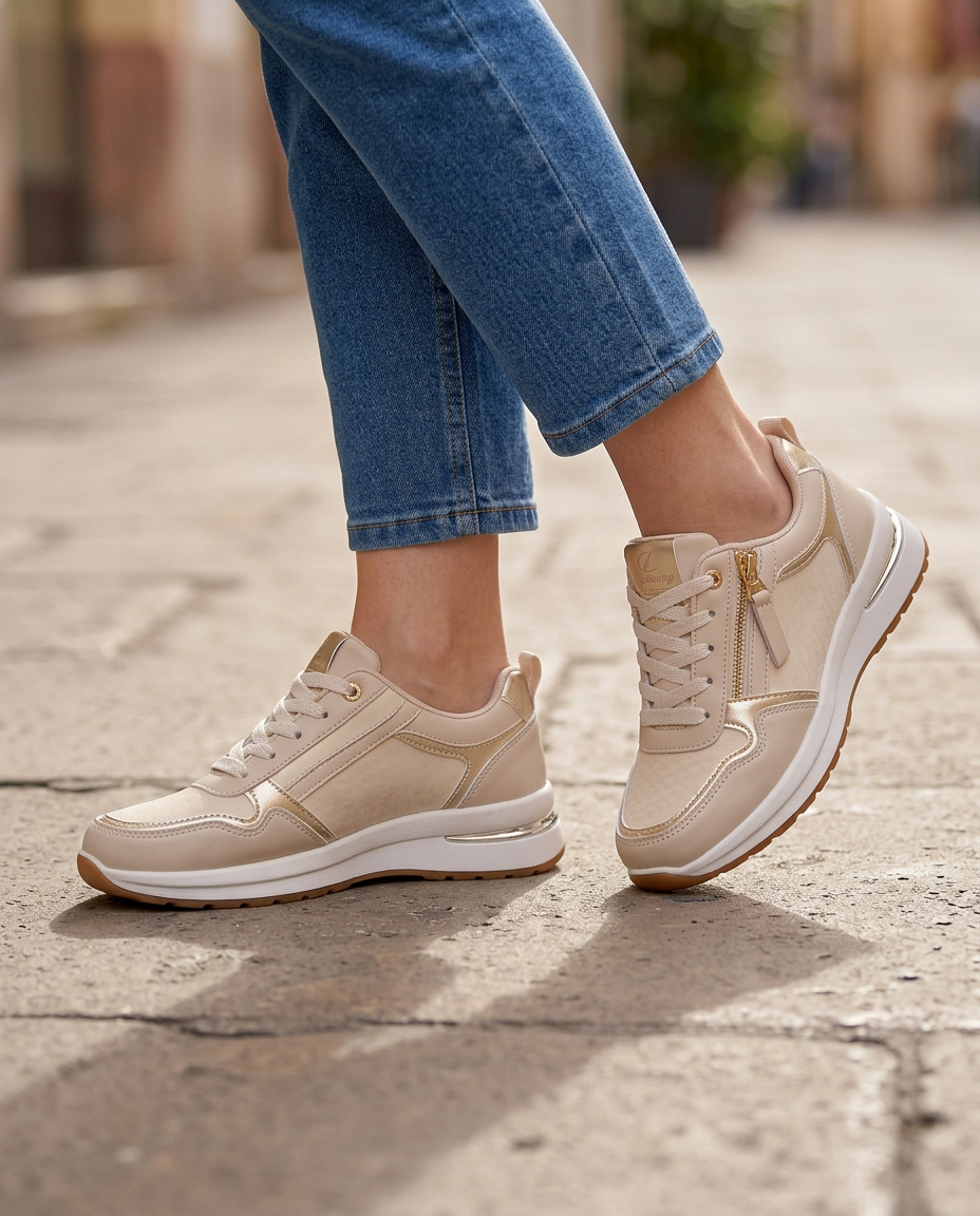 Zapatillas cómodas con cremallera y detalles metalizados
