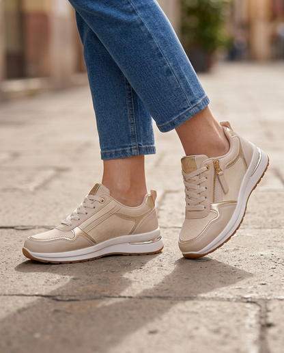 Zapatillas cómodas con cremallera y detalles metalizados