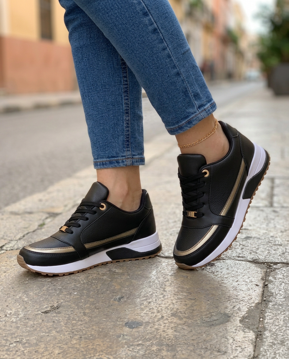 Zapatillas cómodas con perfil metalizado