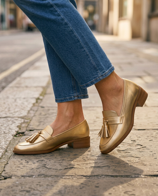 Mocasín Dorotea — Oro con Borlas