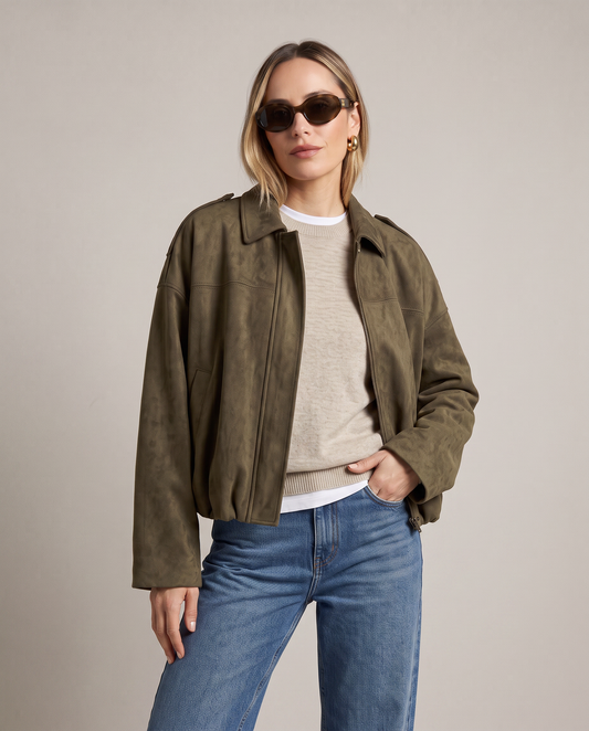 Chaqueta Oversize con Manga Murciélago Efecto Gamuza
