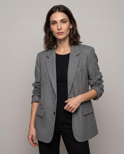 Blazer Rayas Diplomáticas Gris con Solapa Clásica