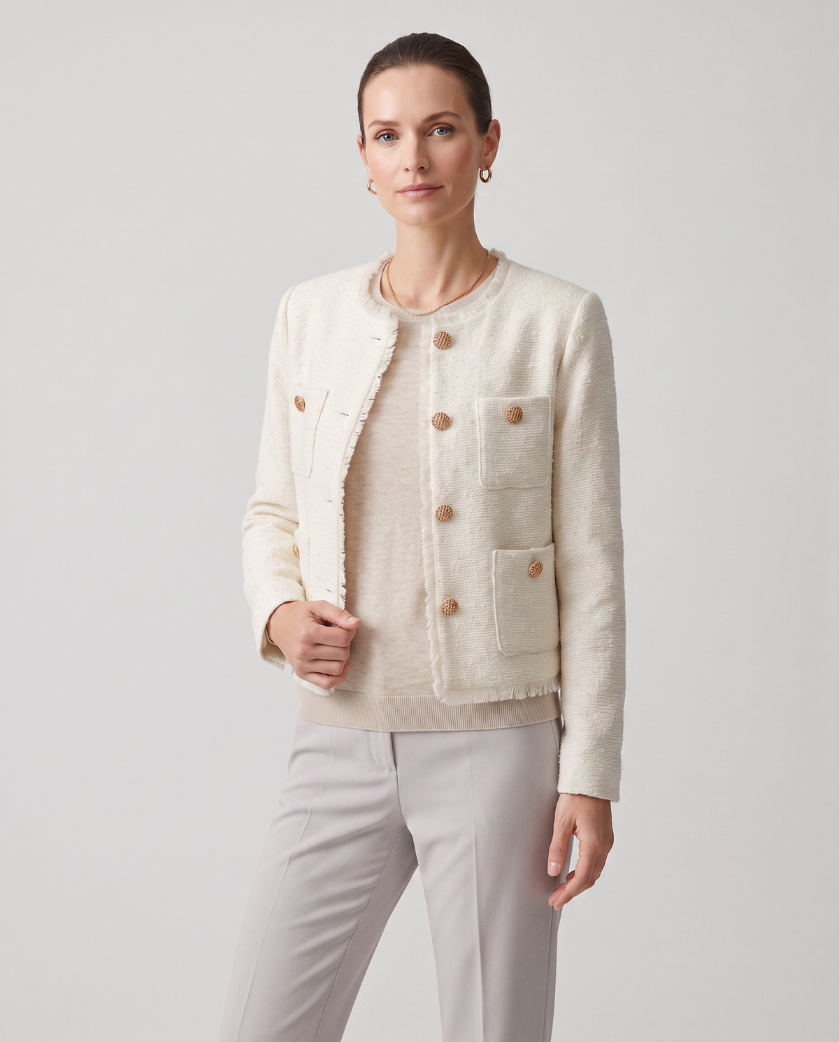 Chaqueta Corta de Bouclé con Botones Joya