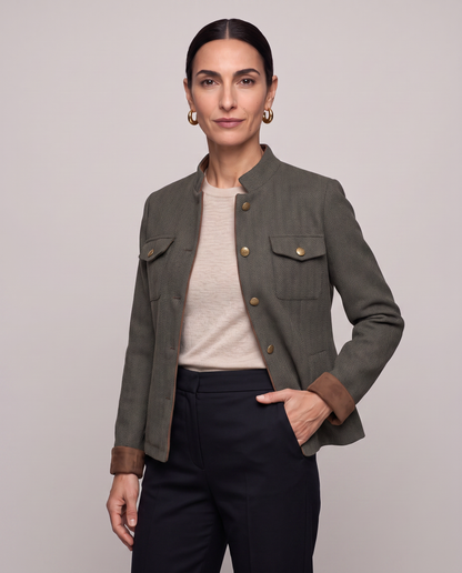 Chaqueta corta espigada estilo militar - Verde militar