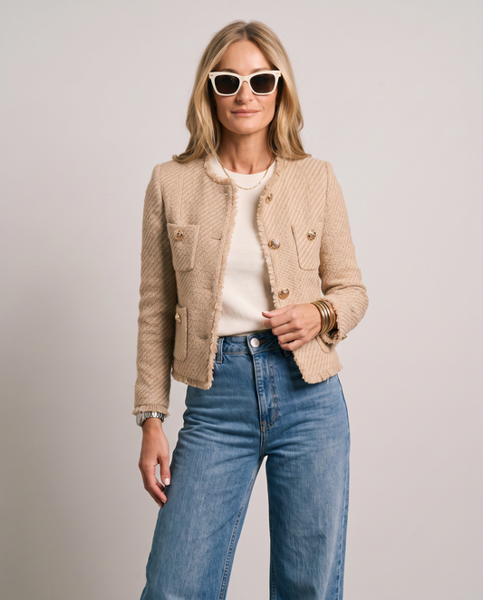 Chaqueta Corta de Bouclé con Botones Joya