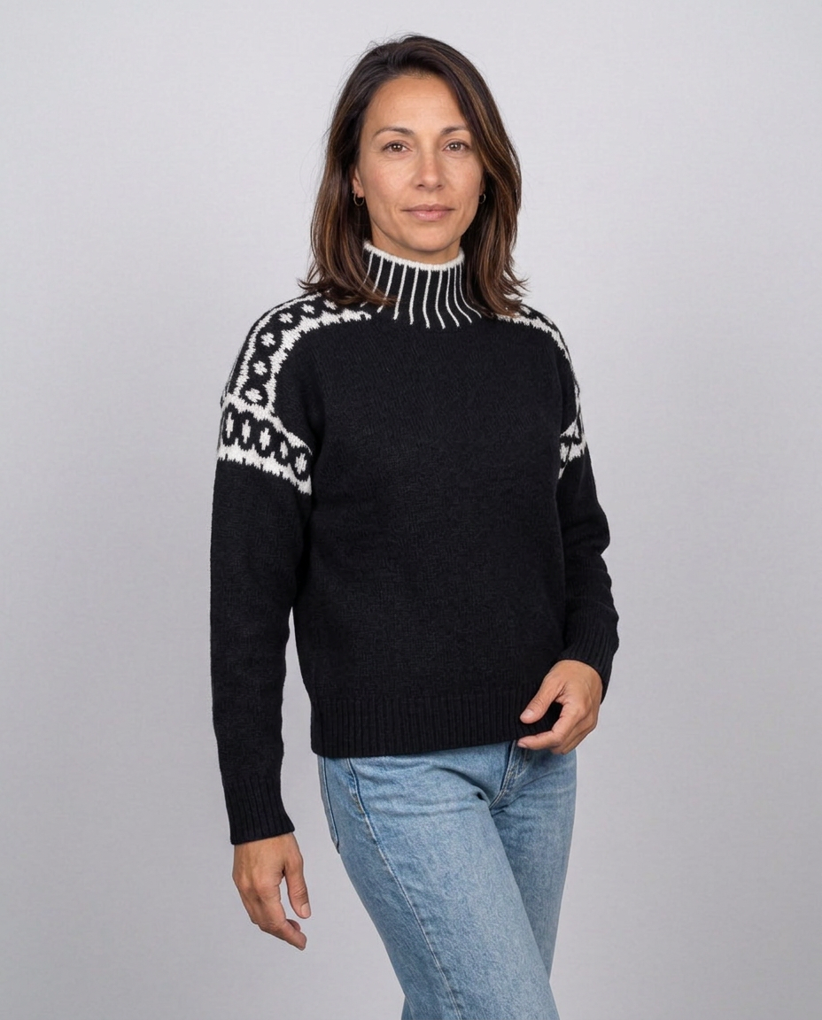 Jersey de cuello alto con motivo jacquard en los hombros