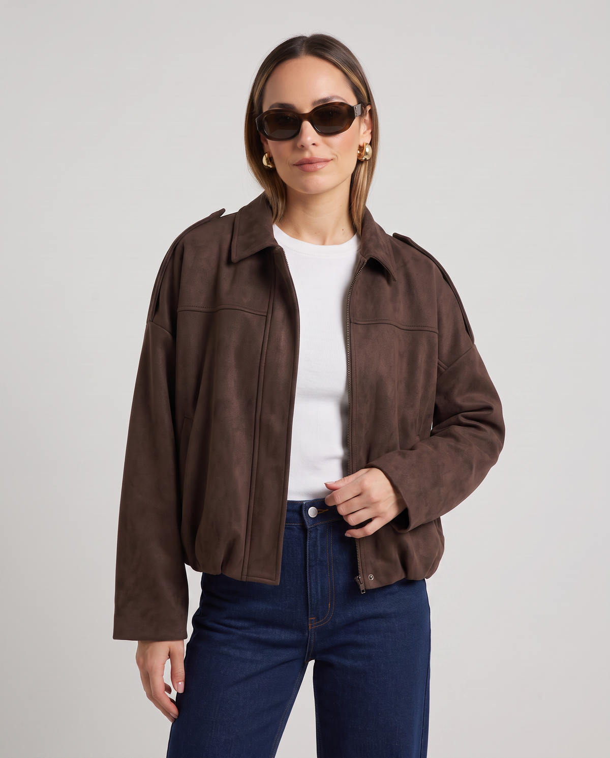 Chaqueta Oversize con Manga Murciélago Efecto Gamuza