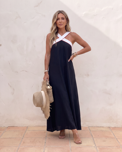 Velora | Vestido Largo Bicolor con Escote Cruzado