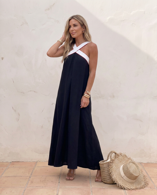Velora | Vestido Largo Bicolor con Escote Cruzado