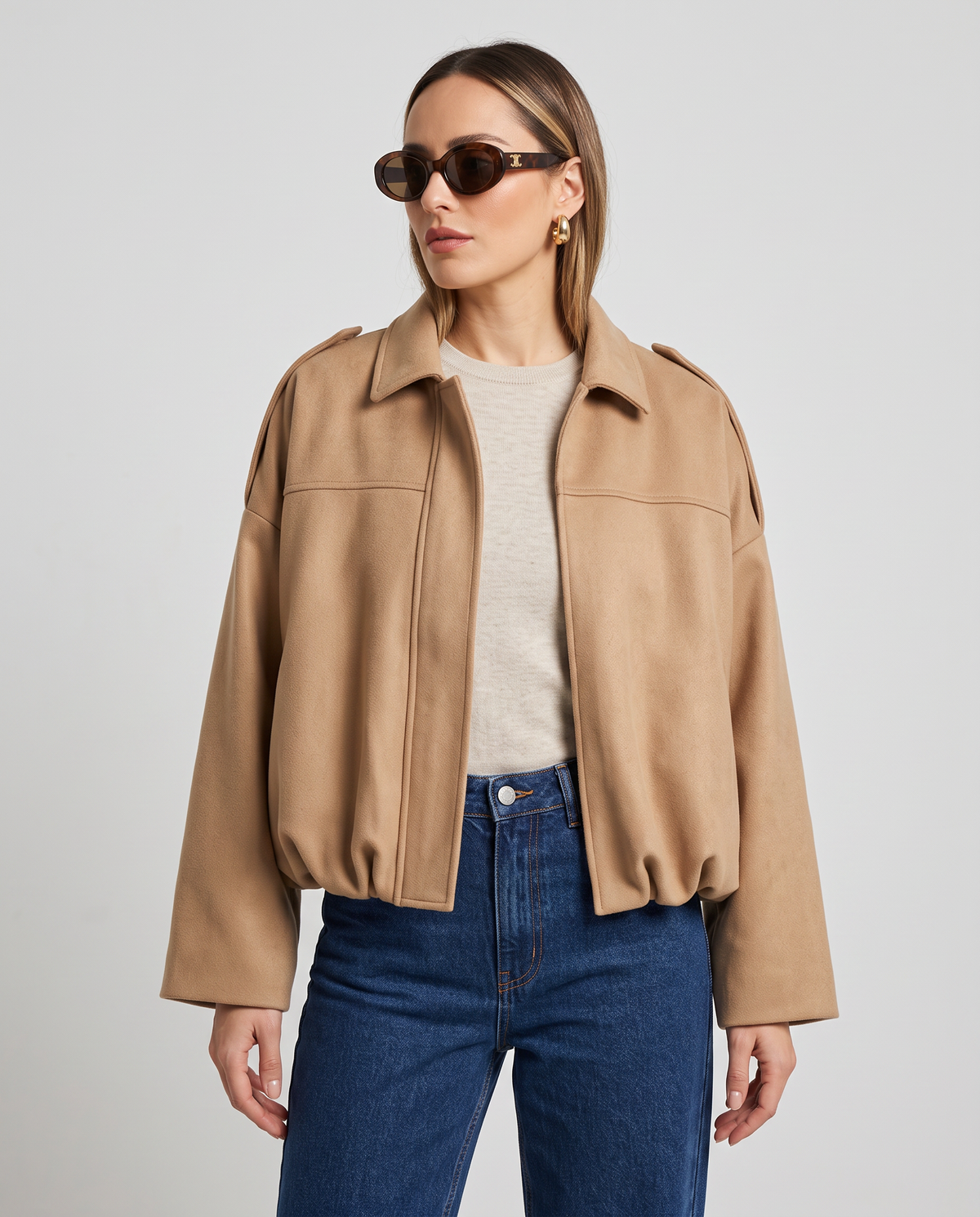 Chaqueta Oversize con Manga Murciélago Efecto Gamuza