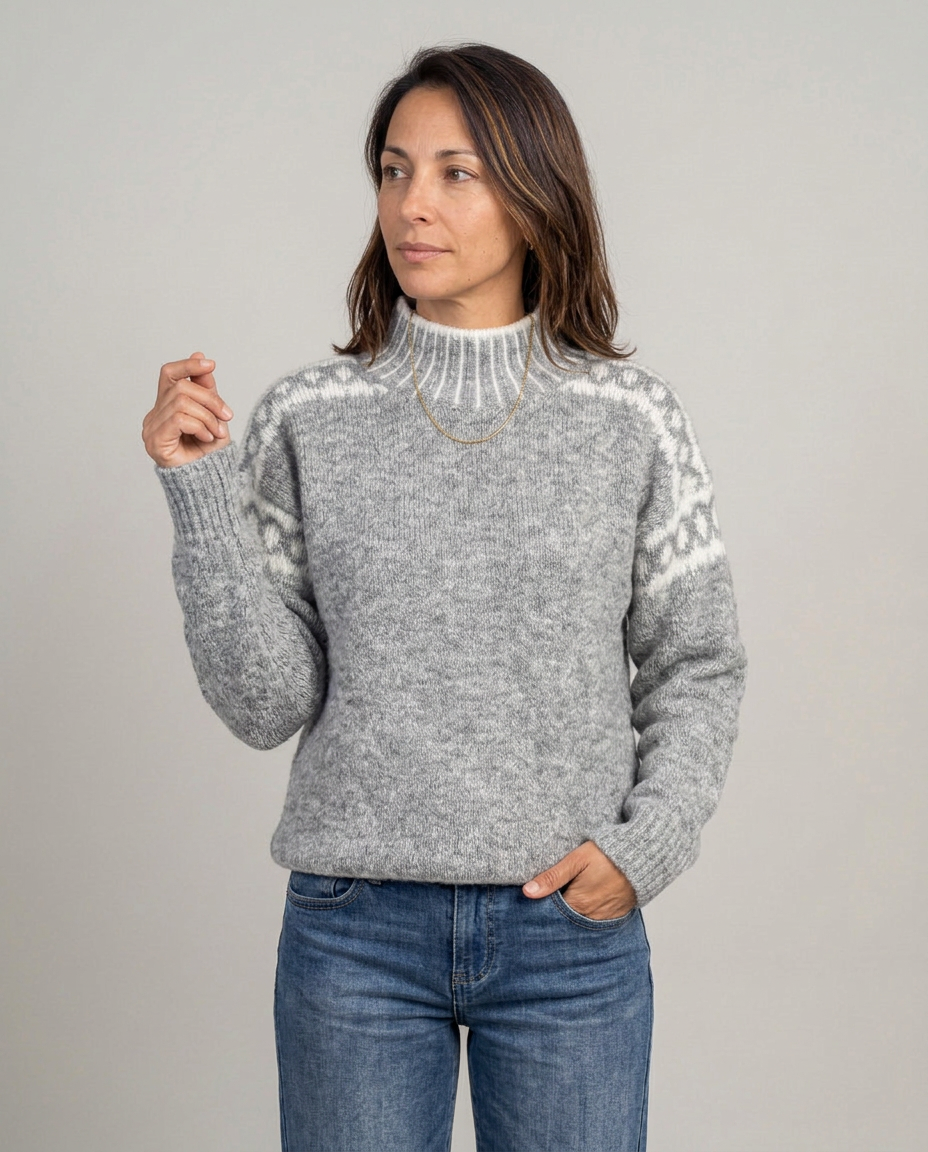 Jersey de cuello alto con motivo jacquard en los hombros