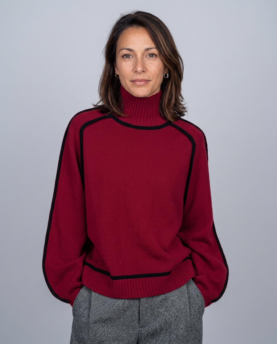 Jersey de cuello alto con ribetes en contraste