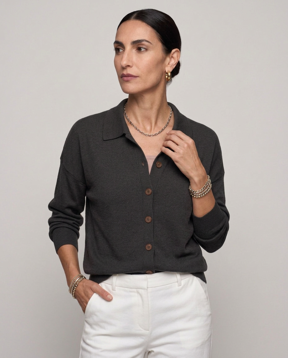Cárdigan de punto con cuello de camisa