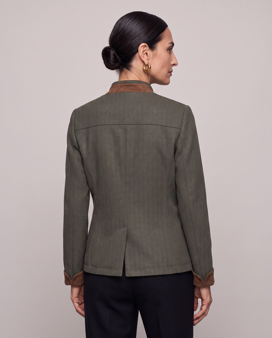 Chaqueta corta espigada estilo militar - Verde militar
