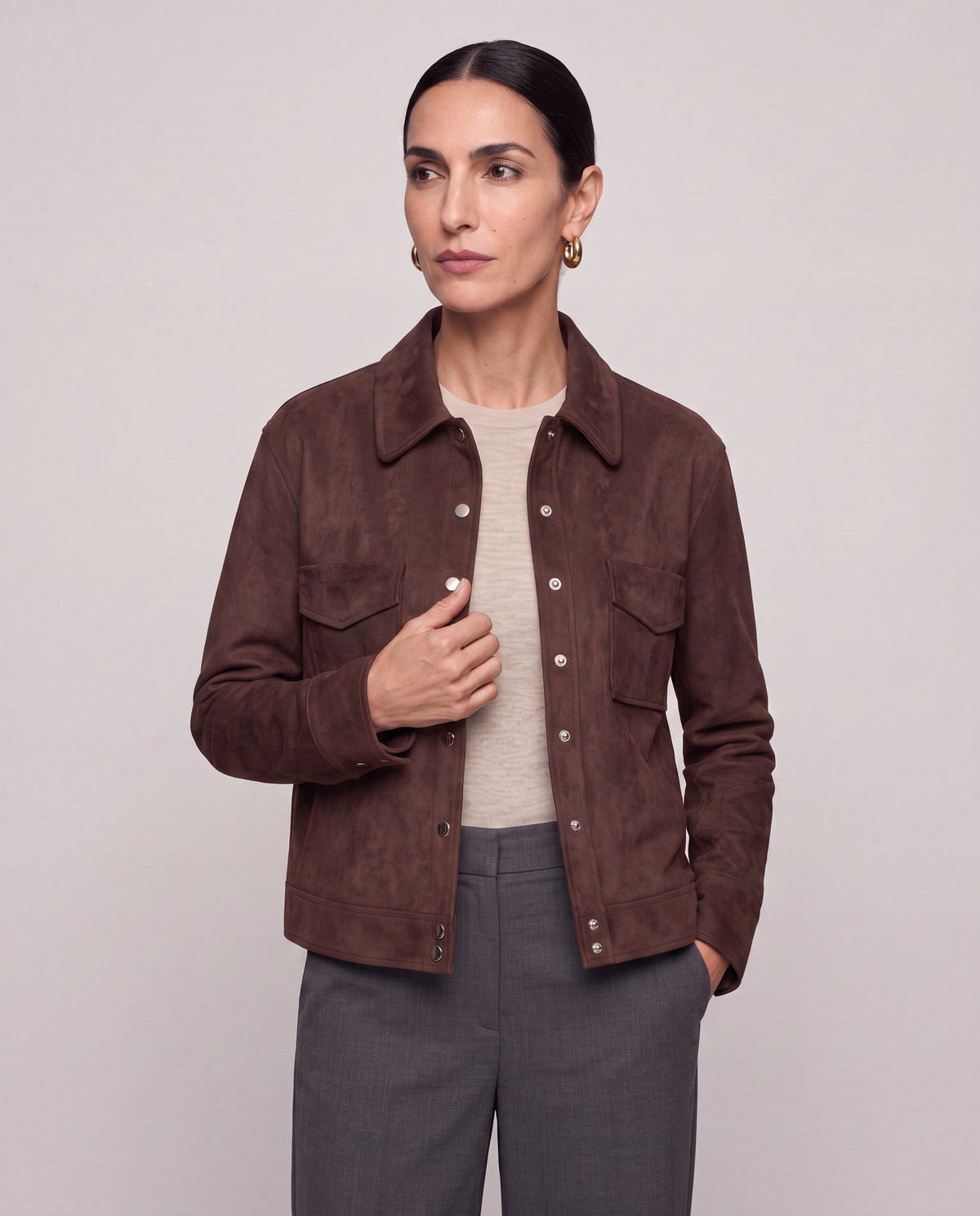 Chaqueta Camisa Efecto Ante - Verde Militar
