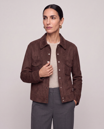 Chaqueta Camisa Efecto Ante - Verde Militar