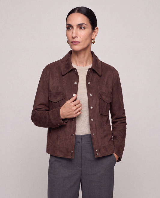 Chaqueta Camisa Efecto Ante - Verde Militar