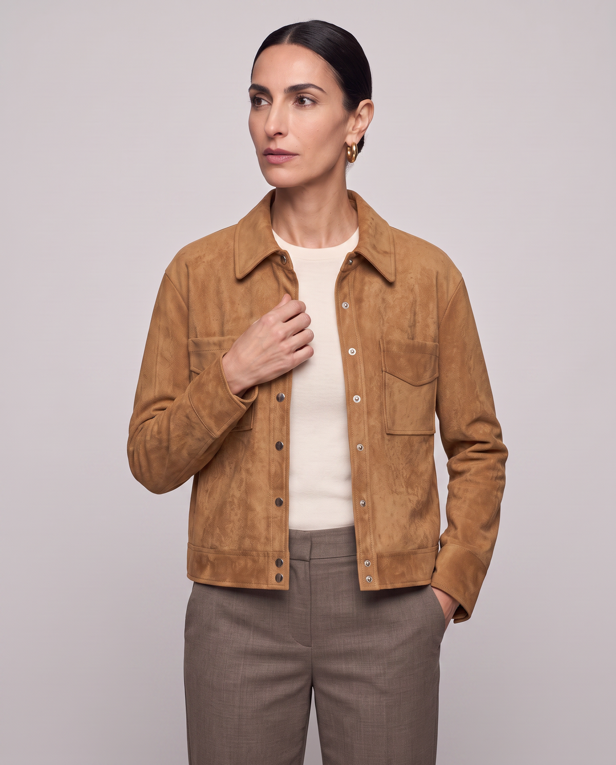 Chaqueta Camisa Efecto Ante - Verde Militar