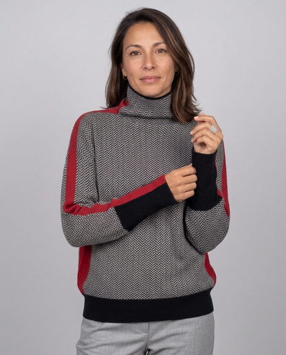 Jersey de Cuello Cisne Espiga con Raya a Contraste