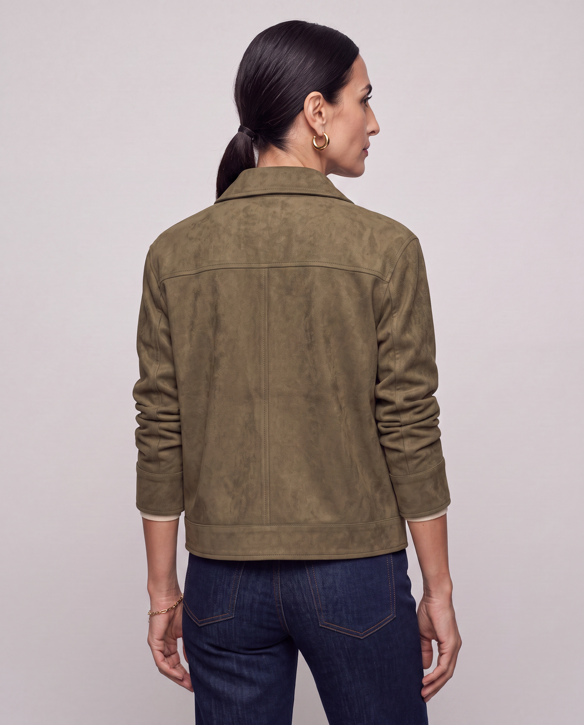 Chaqueta Camisa Efecto Ante - Verde Militar