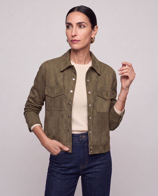Chaqueta Camisa Efecto Ante - Verde Militar