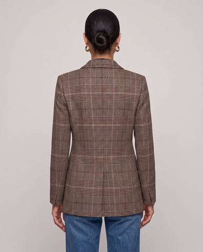 Blazer largo de cuadros Príncipe de Gales - Marrón