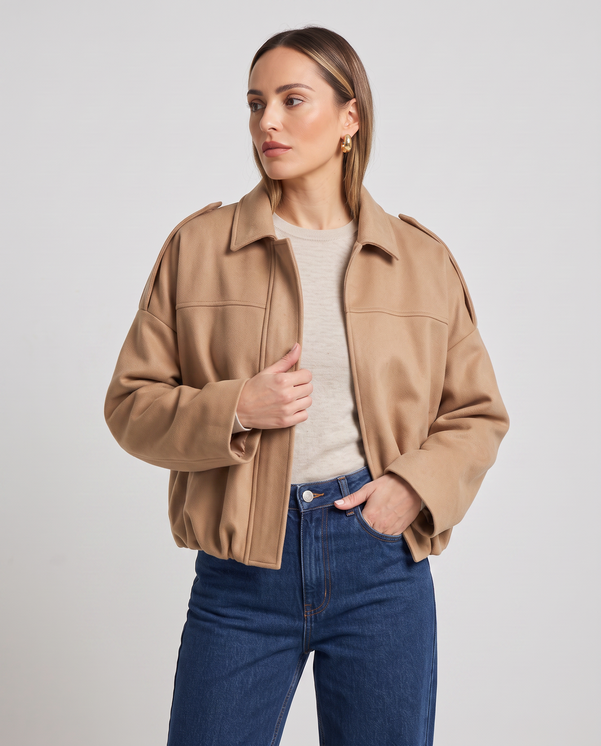 Chaqueta Oversize con Manga Murciélago Efecto Gamuza