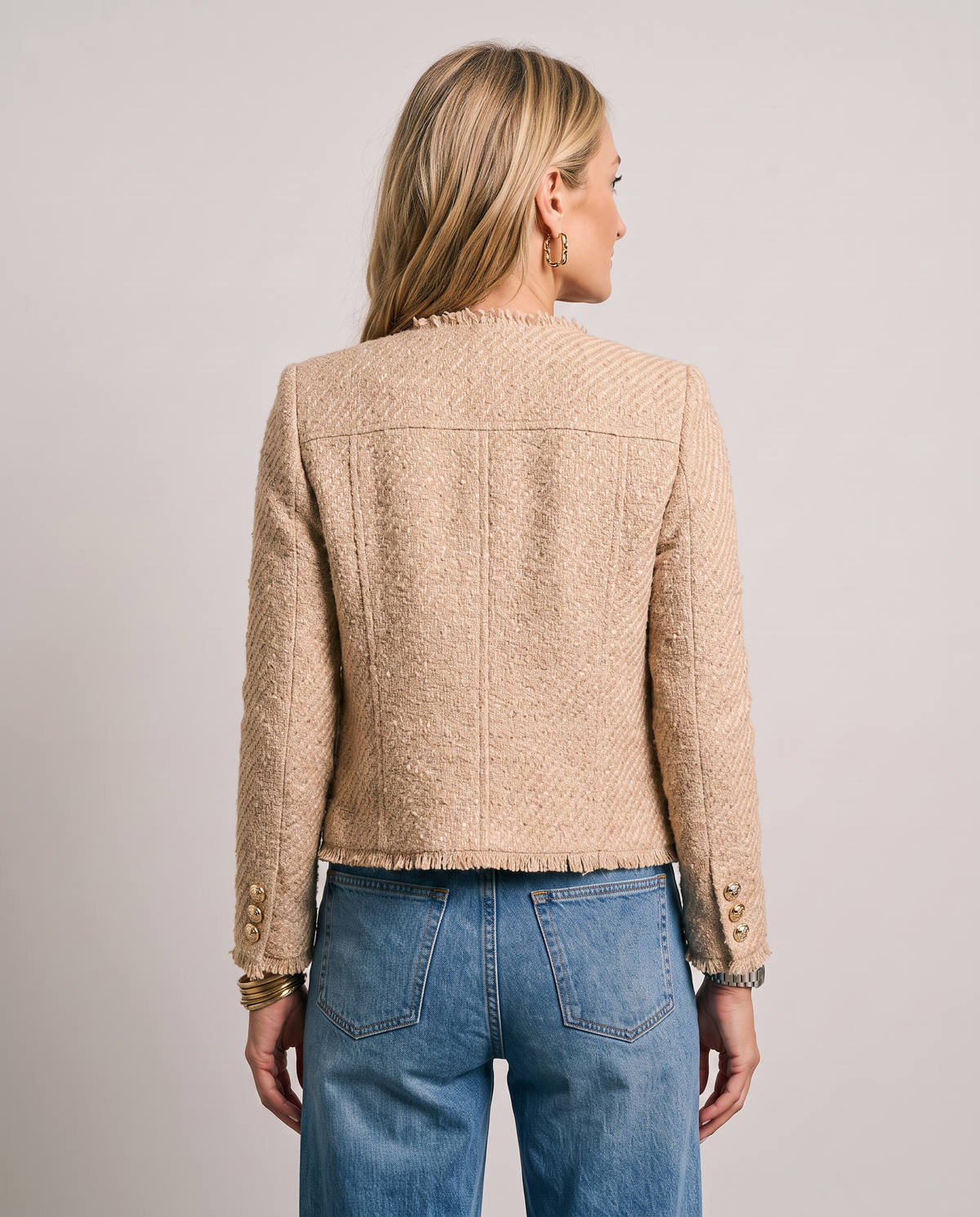 Chaqueta Corta de Bouclé con Botones Joya