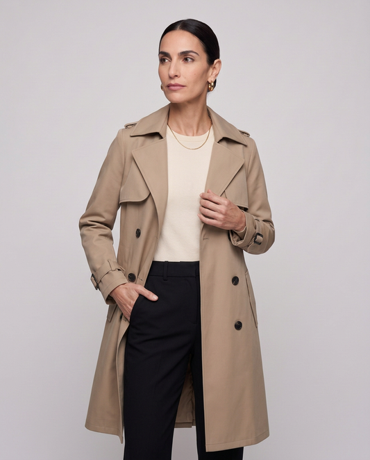 Gabardina midi cruzada con cinturón