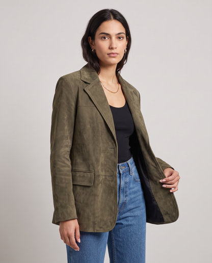 Blazer Efecto Ante con Hombro Caído