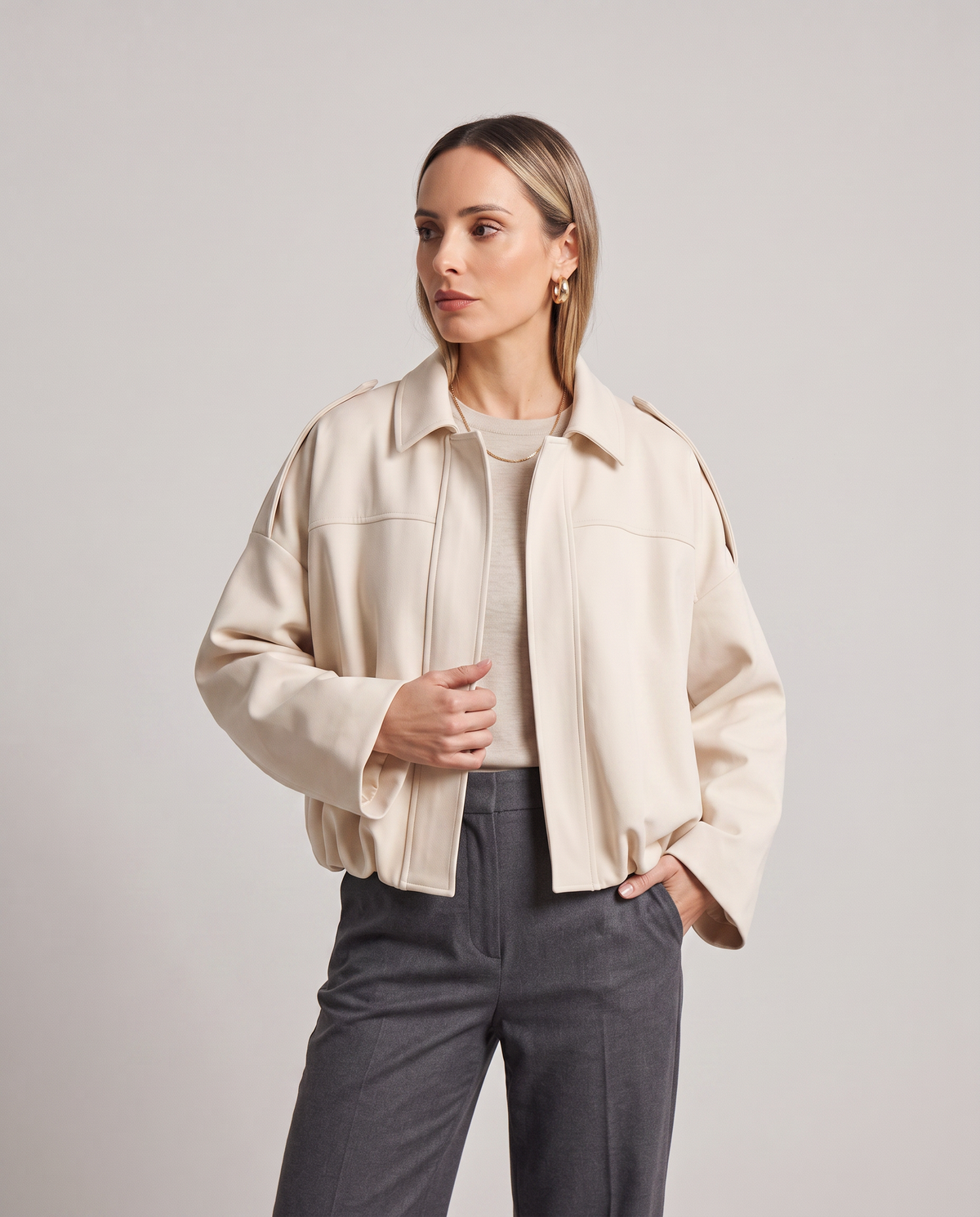 Chaqueta Oversize con Manga Murciélago Efecto Gamuza