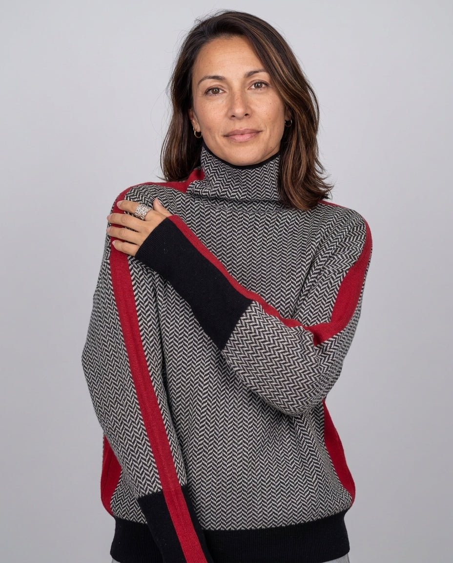 Jersey de Cuello Cisne Espiga con Raya a Contraste