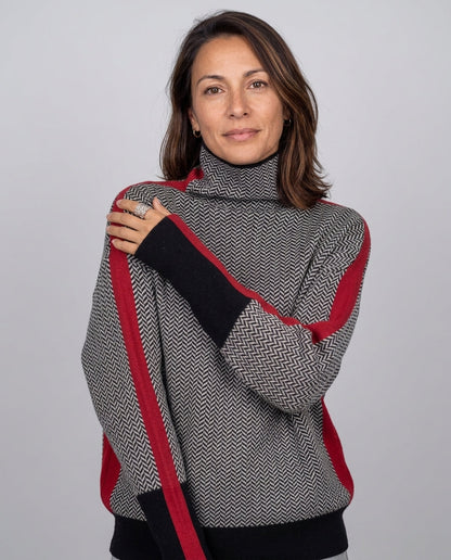 Jersey de Cuello Cisne Espiga con Raya a Contraste