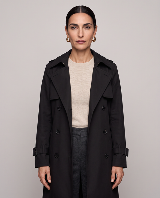 Gabardina midi cruzada con cinturón