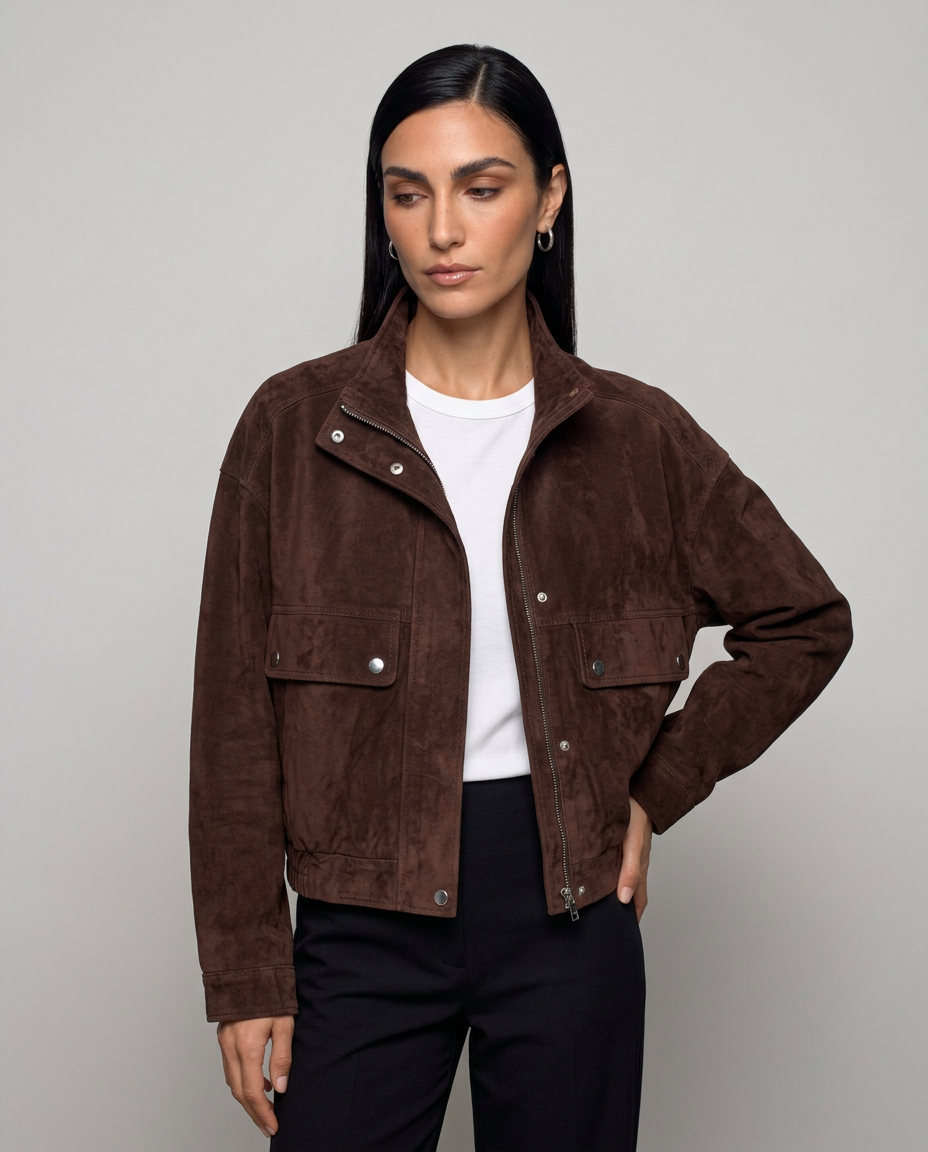 Cazadora bomber corta efecto ante