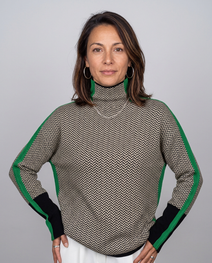 Jersey de Cuello Cisne Espiga con Raya a Contraste