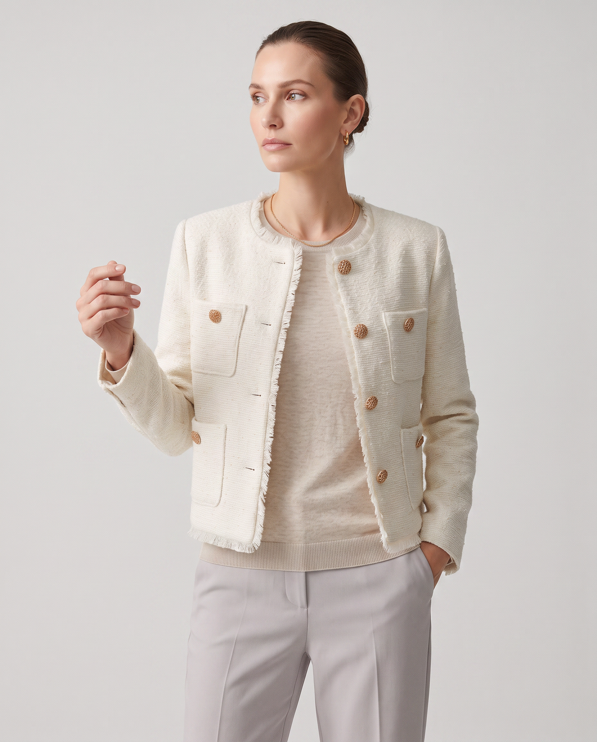 Chaqueta Corta de Bouclé con Botones Joya