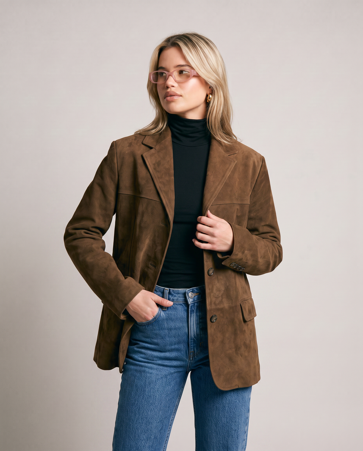 Blazer Efecto Ante con Hombro Caído