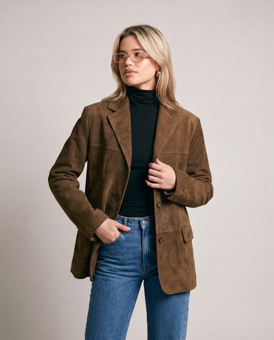 Blazer Efecto Ante con Hombro Caído