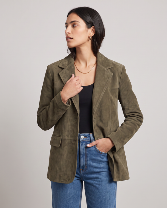 Blazer Efecto Ante con Hombro Caído