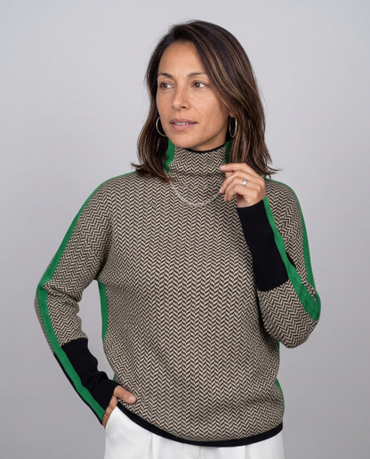 Jersey de Cuello Cisne Espiga con Raya a Contraste