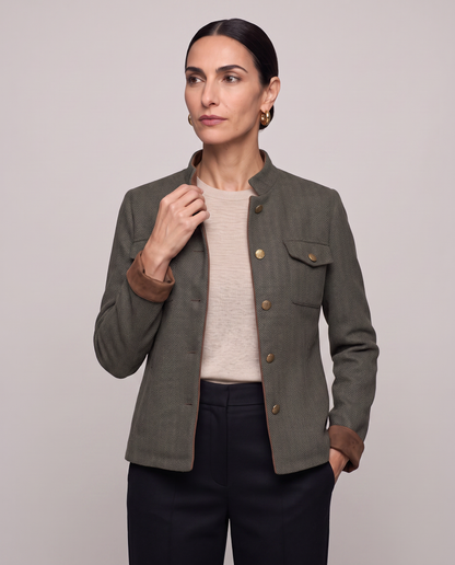 Chaqueta corta espigada estilo militar - Verde militar