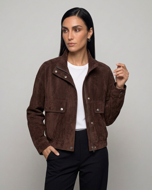 Cazadora bomber corta efecto ante