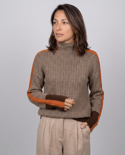 Jersey de Cuello Cisne Espiga con Raya a Contraste