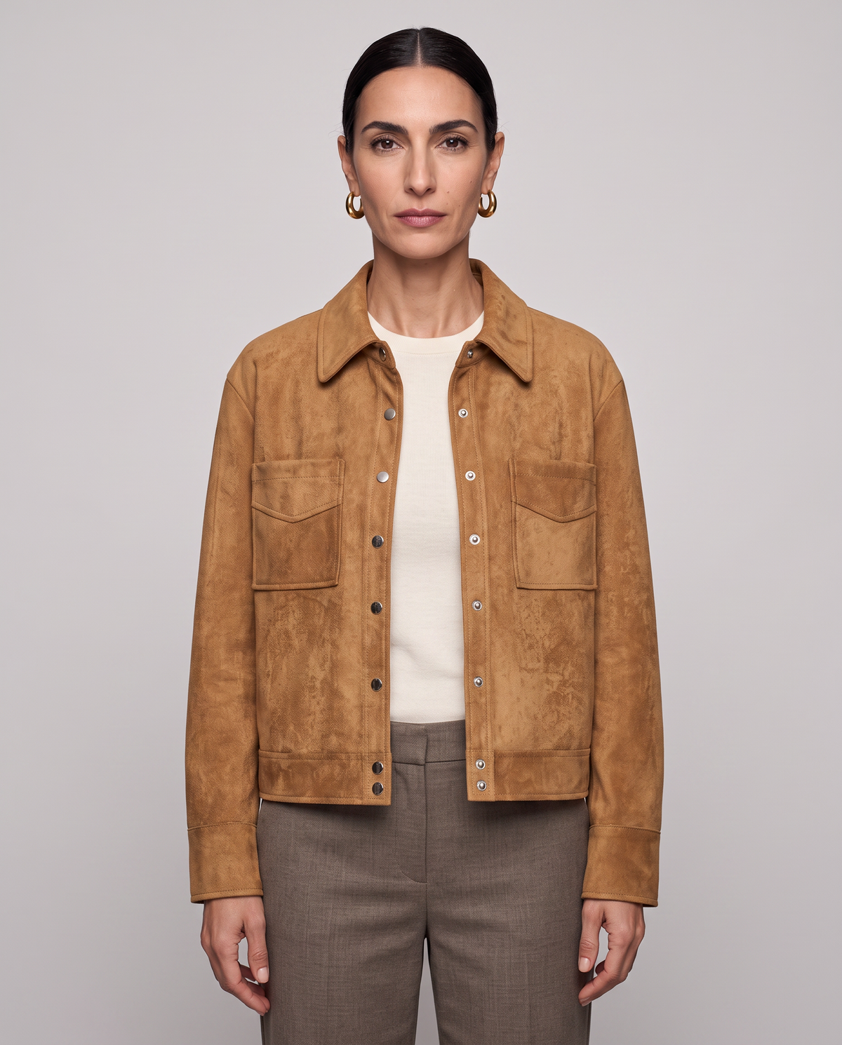 Chaqueta Camisa Efecto Ante - Verde Militar
