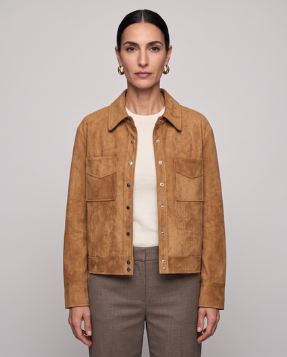 Chaqueta Camisa Efecto Ante - Verde Militar