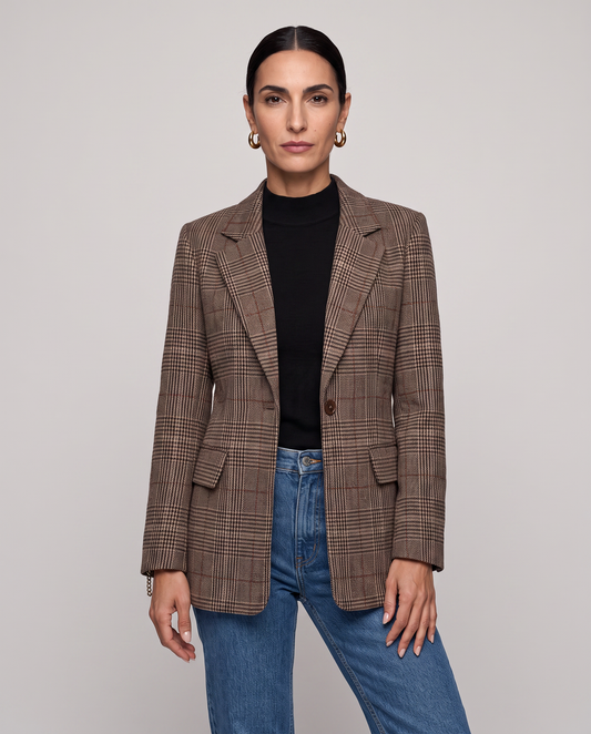 Blazer largo de cuadros Príncipe de Gales - Marrón